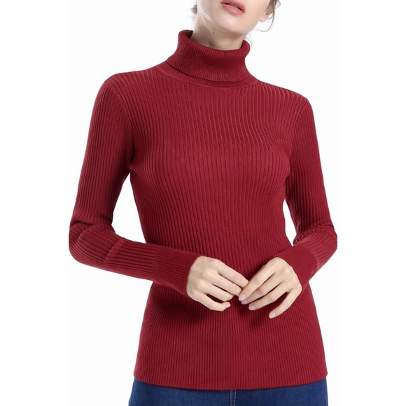 NEW Burgundy Wine Ribbed Turtleneck M - Picture 2 of 6